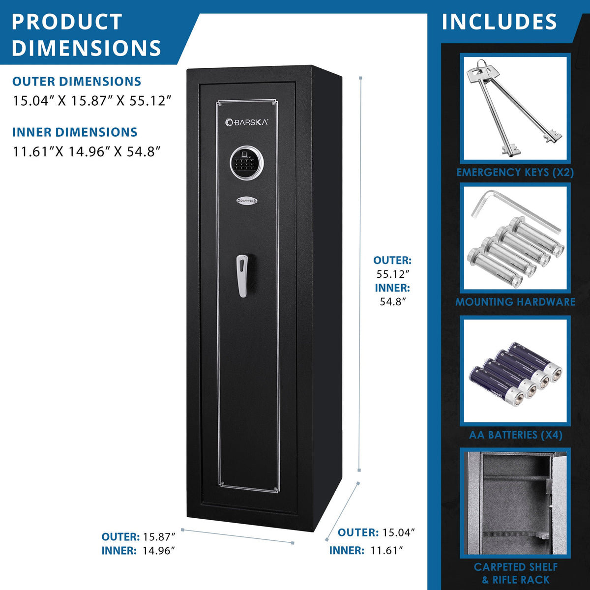 Biometric Keypad Rifle Safe – Black Steel Firearm Storage Cabinet