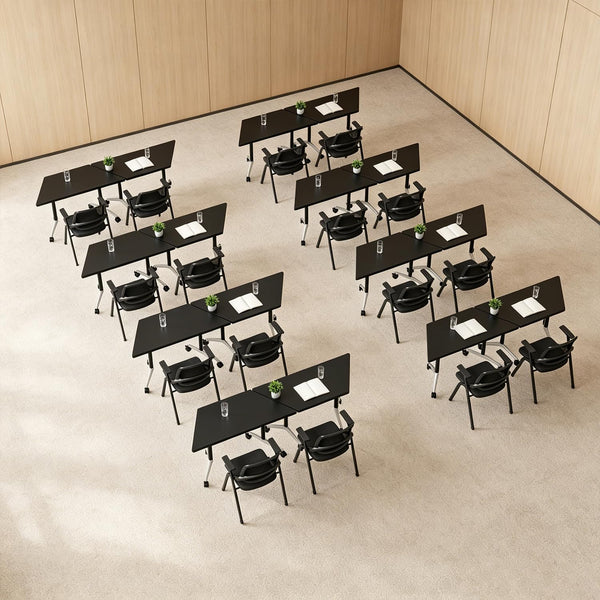 Folding Conference Room Table with Wheels, Flip Top Mobile Training Room Tables, Modular Rolling Meeting Table, Space Saving Conference Tables for Office Classroom Seminar, 6-12 Person（2Pcs）
