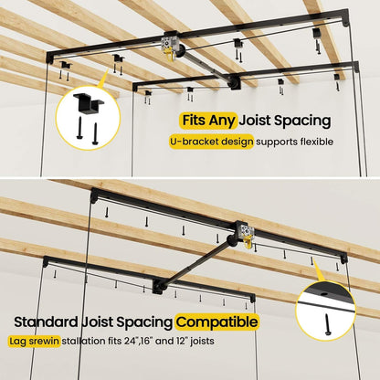 Overhead Garage Storage Rack 4X8, 500 Lb Heavy-Duty Capacity, Ceiling Mounted Storage Lift with Safety Lock, Drop down Overhead Storage System, Garage Ceiling Hoist Organizer