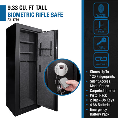 9.33 Cubic Ft Tall Biometric Rifle Safe – Steel Firearm Storage with Silent Mode