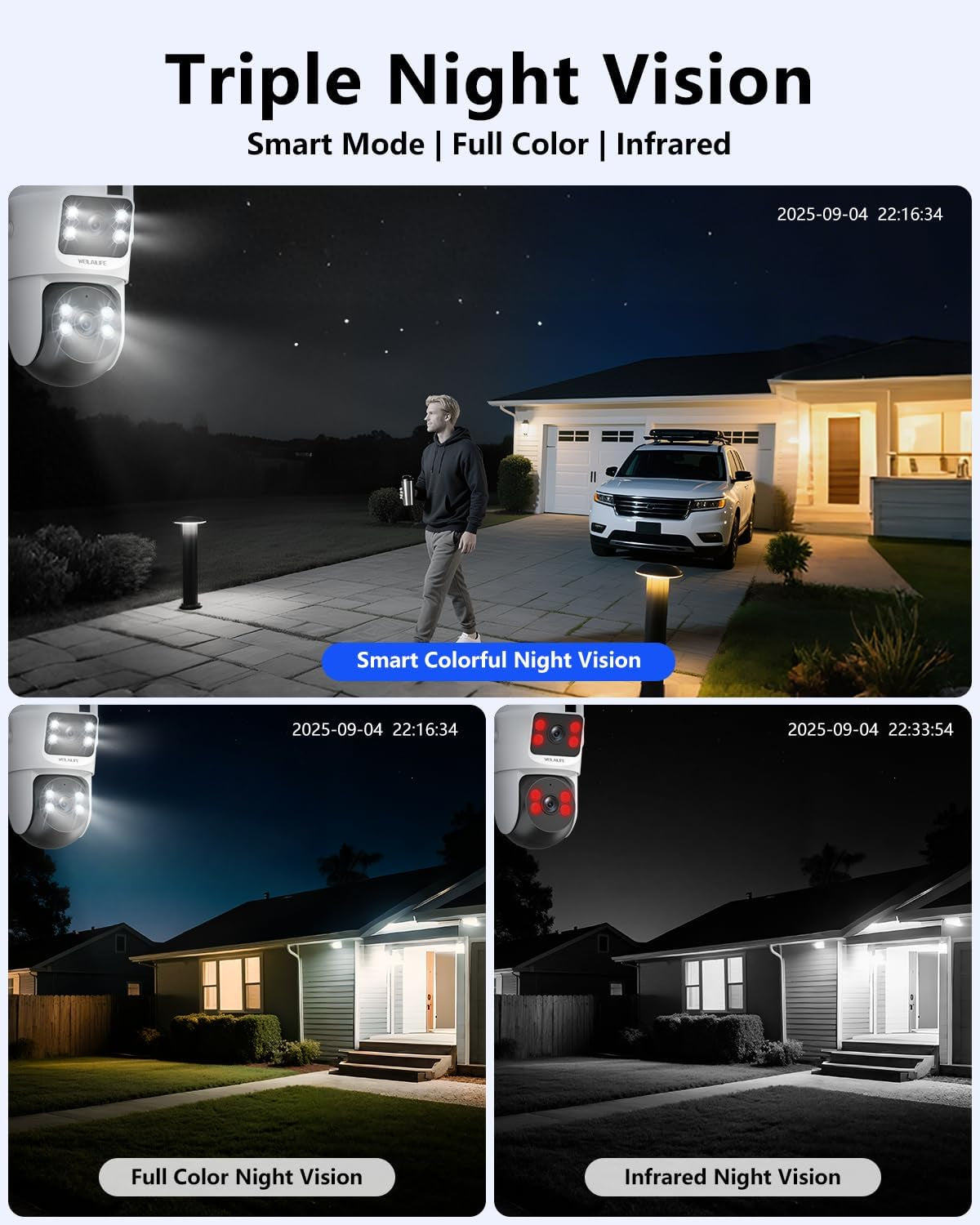 Wireless Security Camera System, 4MP PTZ Outdoor Wifi Video Surveillance | 350° PTZ Control, Color Night Vision, Motion Detection, 2-Way Audio, No Monthly Fee, Auto Tracking