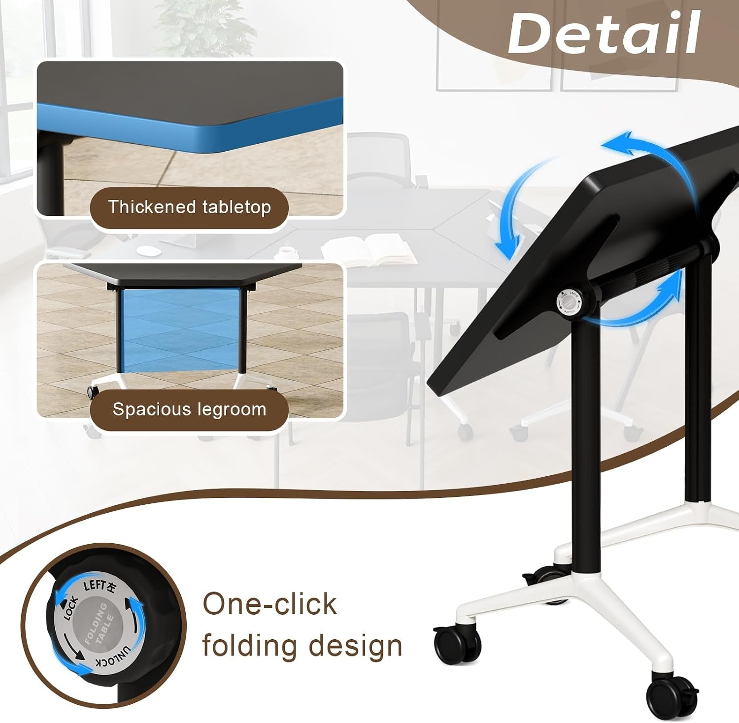 Folding Conference Room Table with Wheels, Flip Top Mobile Training Room Tables, Modular Rolling Meeting Table, Space Saving Conference Tables for Office Classroom Seminar, 6-12 Person（2Pcs）