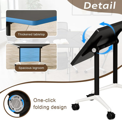 Folding Conference Room Table with Wheels, Flip Top Mobile Training Room Tables, Modular Rolling Meeting Table, Space Saving Conference Tables for Office Classroom Seminar, 6-12 Person（2Pcs）