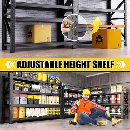 5000LBS Garage Shelving Heavy Duty, 4 Tier Adjustable Storage Shelves, Heavy Duty Metal Shelving Unit for Garage, Basement, Warehouse, Storage Room, Garage Storage Shelves, 69" W X 24" D X 64" H Black