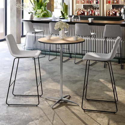 Lars Set of 5 Commercial Cocktail Tables - Natural Finish Birchwood Tops - 30" round - Includes 30'' and 42'' Columns - for Indoor/Outdoor Use