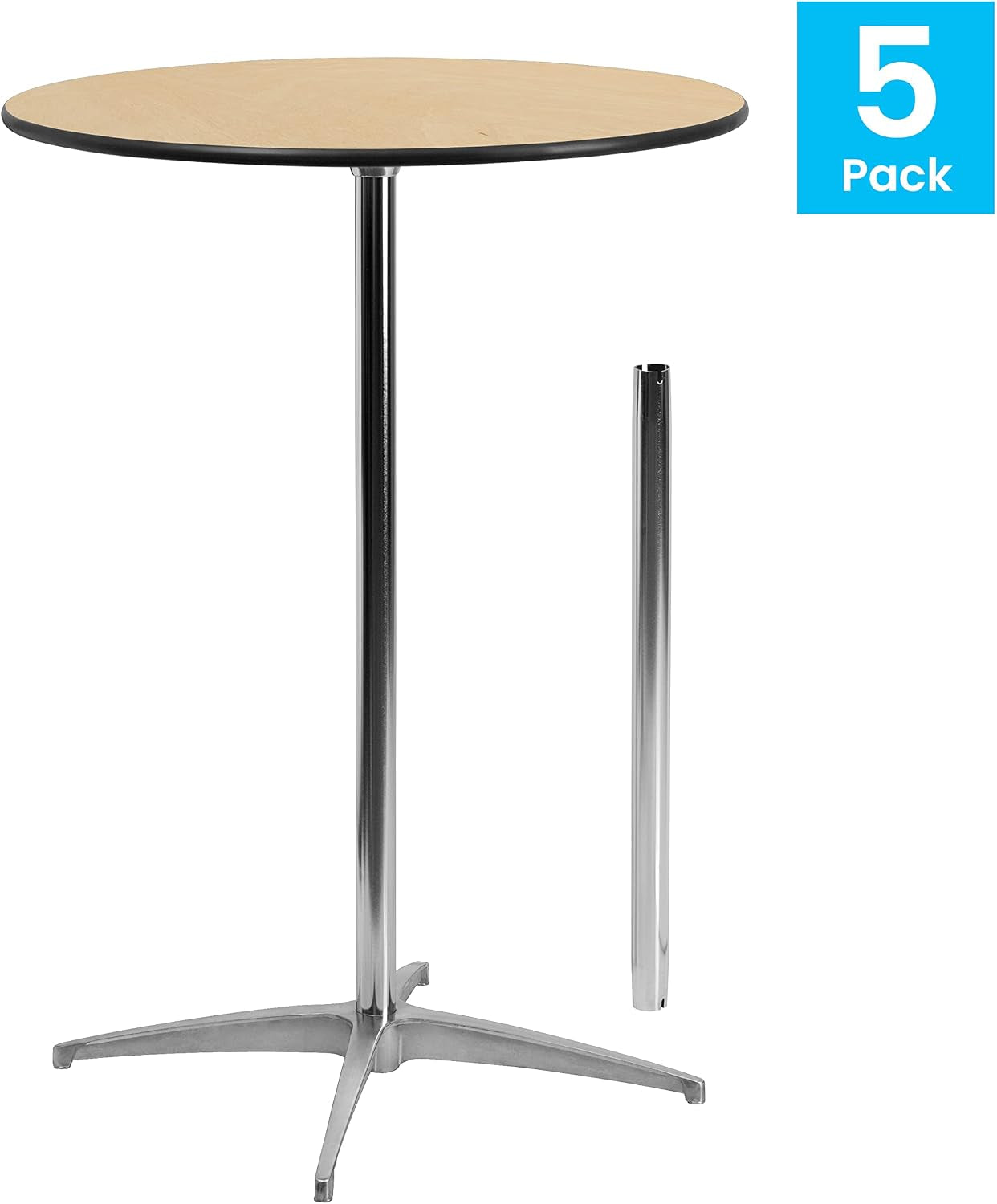 Lars Set of 5 Commercial Cocktail Tables - Natural Finish Birchwood Tops - 30" round - Includes 30'' and 42'' Columns - for Indoor/Outdoor Use