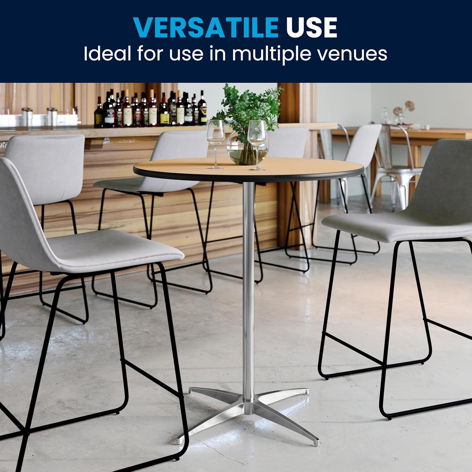 Lars Set of 5 Commercial Cocktail Tables - Natural Finish Birchwood Tops - 30" round - Includes 30'' and 42'' Columns - for Indoor/Outdoor Use