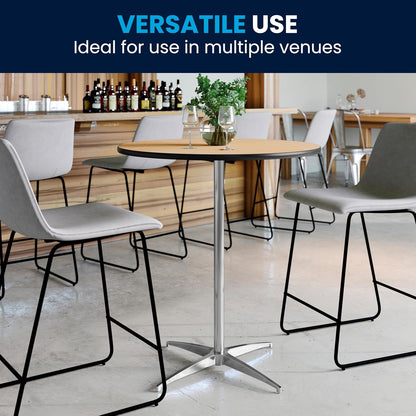 Lars Set of 5 Commercial Cocktail Tables - Natural Finish Birchwood Tops - 30" round - Includes 30'' and 42'' Columns - for Indoor/Outdoor Use