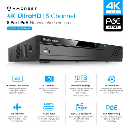 4K Security Camera System W/ 4K (8MP) 8CH Poe NVR, (4) X 4K (8-Megapixel) IP67 Weatherproof Metal Bullet POE IP Cameras (3840X2160), 2.8Mm Wide Angle Lens, NV4108E-IP8M-2496EW4 (White)…