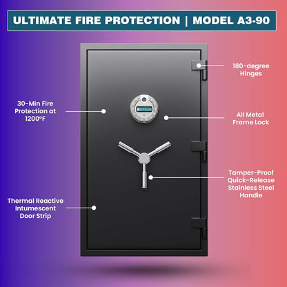 [60 Mins Fire Protection] [True to Size] 10.5 Cub Extra Large Biometric Waterproof Fireproof Home Safe, [Dual Mode] 185 Lbs Heavy Duty Fire Proof Safe with DIY Pegboard Door for Business Office