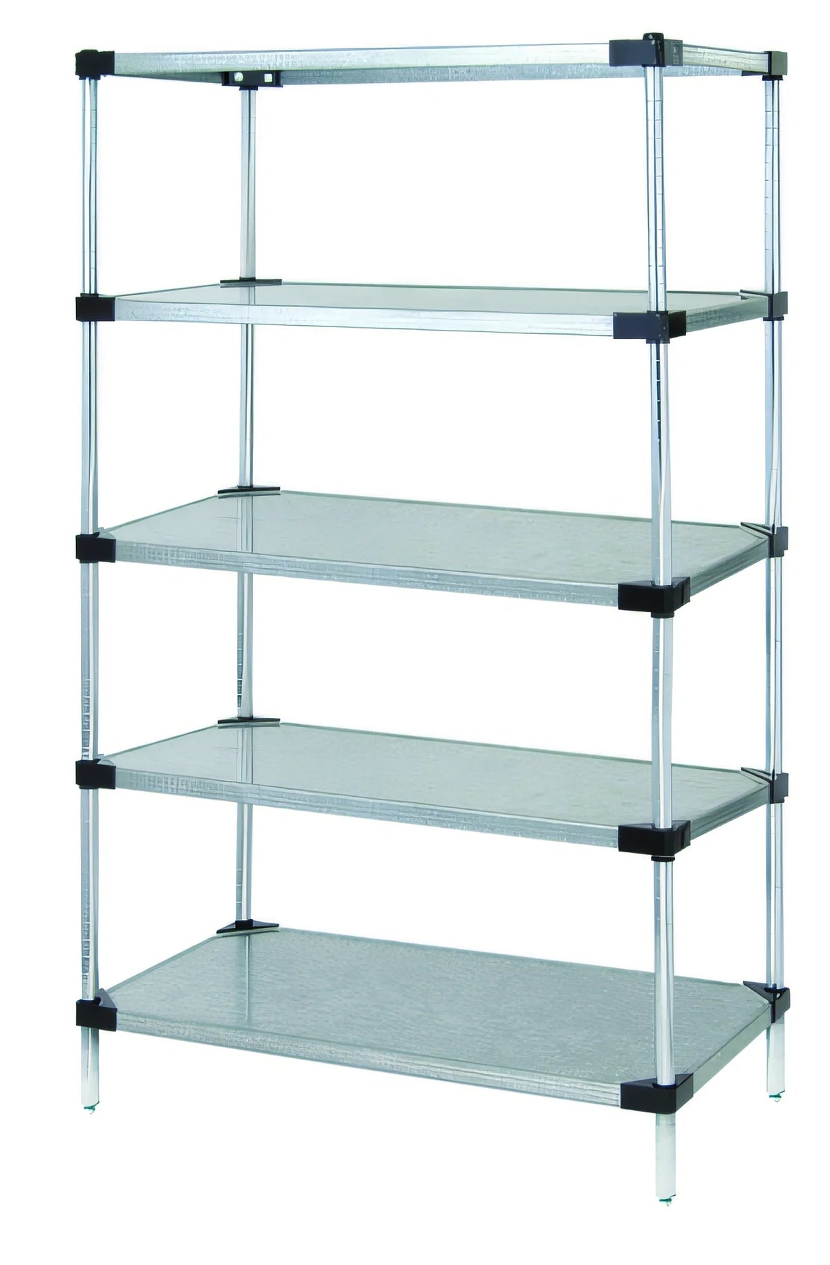 Quantum 72" x 18" x 86" Solid Shelving Starter Kit – 5 Shelves, Galvanized Steel &amp; Chrome Posts
