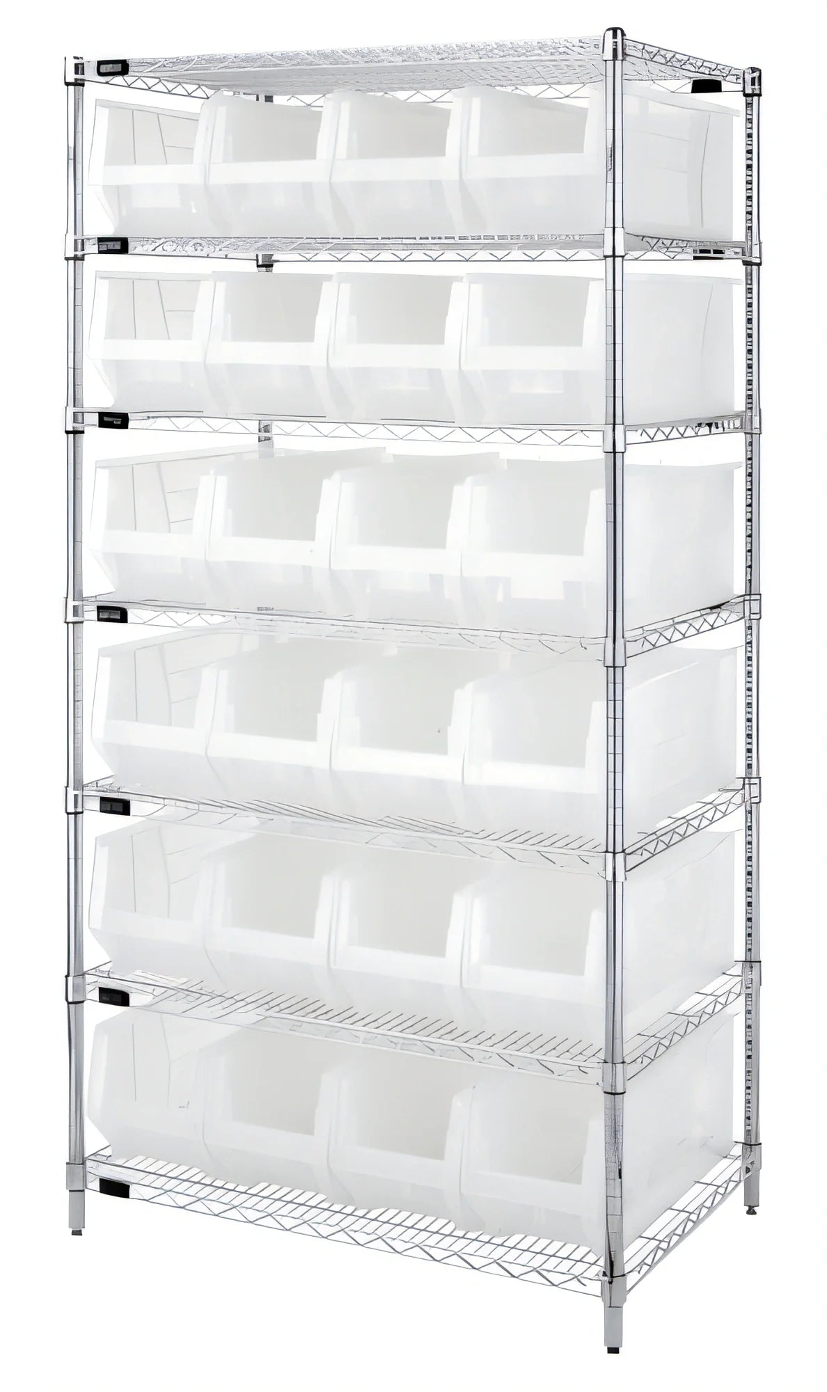 Quantum WR7-951CL Wire Shelving Container System Starter Unit, 36"W x 24"D x 74"H, 7 Shelves, 24 Clear Bins